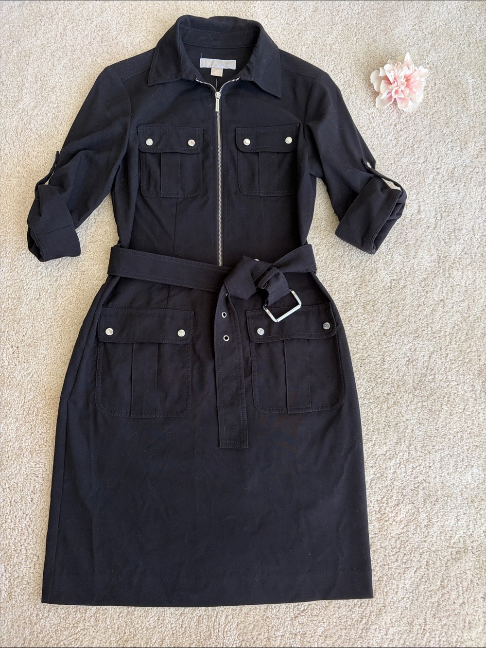 Michael Kors Black Utility Shirt Dress with Belt, XS